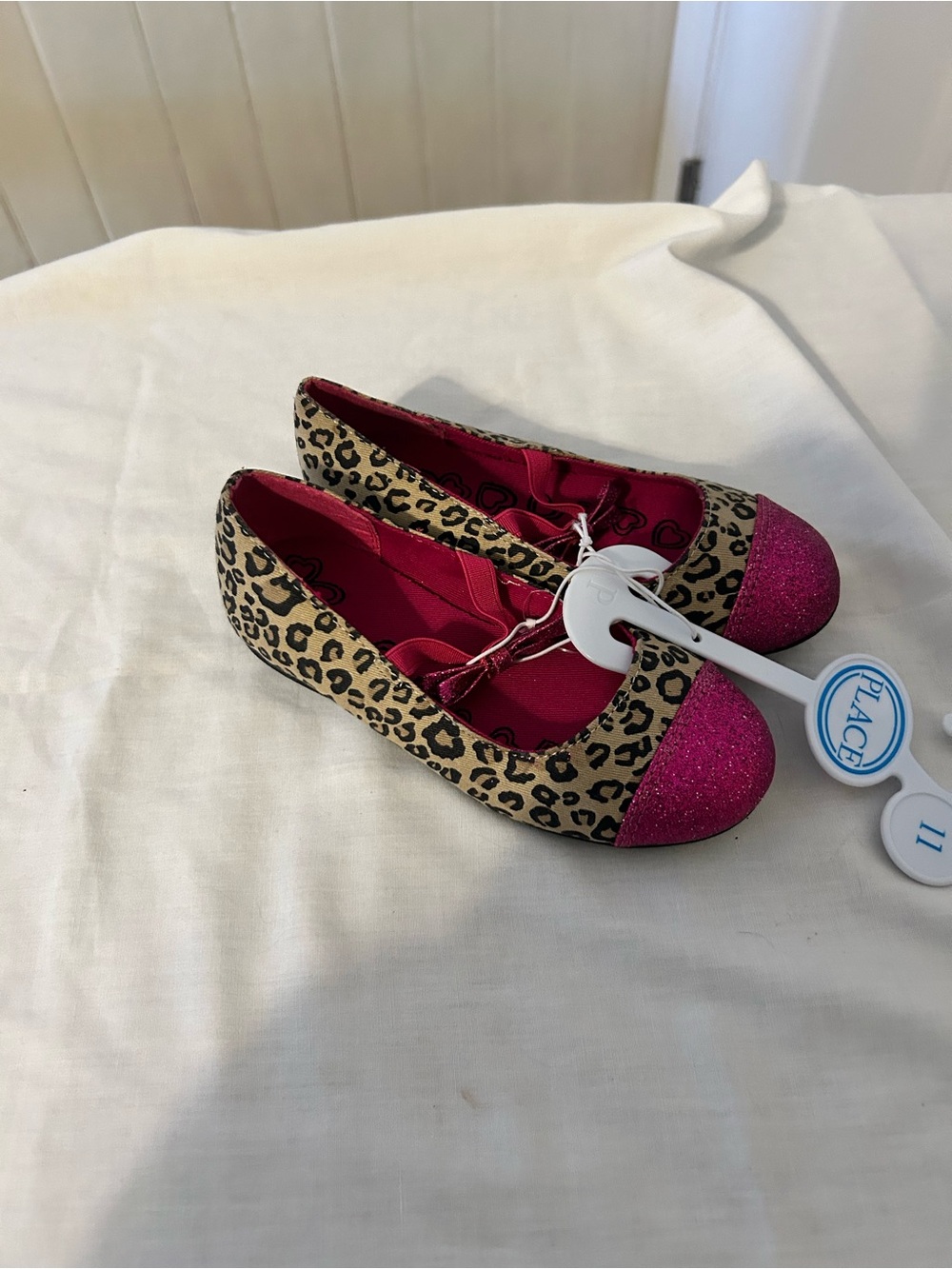 NWT The Children's Place Girls Leopard Ballet Flats W/Pink Glitter Toe/Size 11